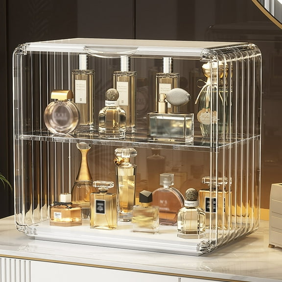 Makeup Organizer,Cosmetic Display Case,Adjustable Divider Storage Large Capacity Makeup Display Case Clear Acrylic Perfume Organizer Container for Cosmetic Brushes Lipsticks