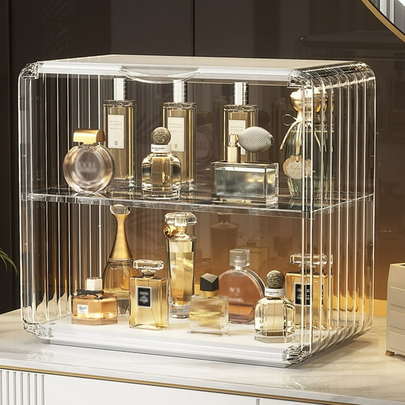 Makeup Organizer,Cosmetic Display Case,Adjustable Divider Storage Large Capacity Makeup Display Case Clear Acrylic Perfume Organizer Container for Cosmetic Brushes Lipsticks