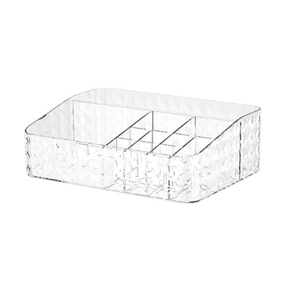 Makeup Organizer Cosmetic Storage Box with Lid Diamond Texture Divided Vanity Desktop Jewelry Case for Cotton Swabs Pads Lipsticks Clear Acrylic Container