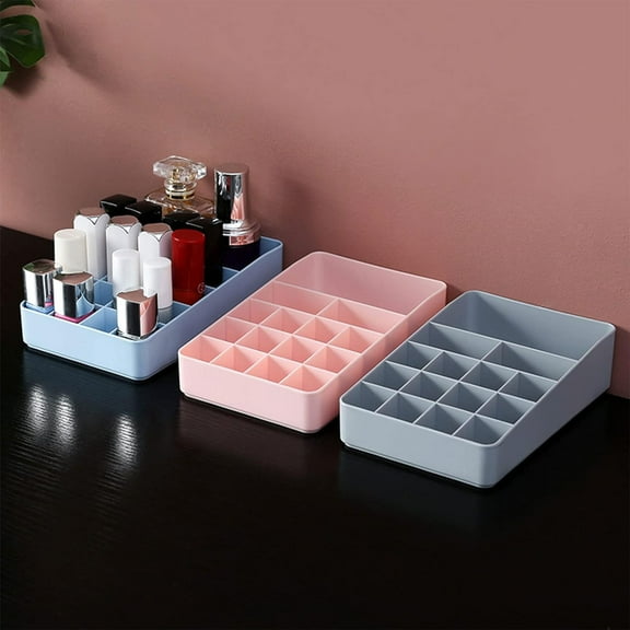 Makeup Organizer Countertop, Bathroom Countertop Organizer for Makeup, Skin Care, Jewelry, Brushes, Lipsticks, etc, Plastic Storage Container that works as Vanity Organizer, Blue