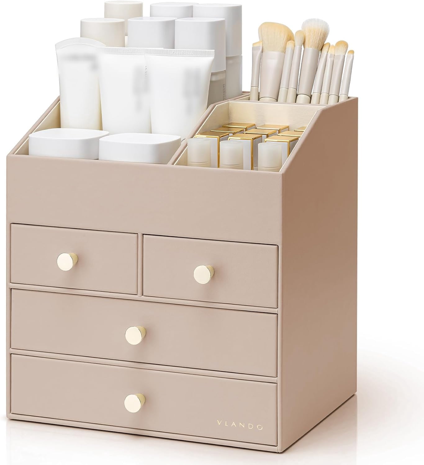 Skin Drawer Makeup Organizer Countertop,Large Vanity Organizer PU Leather Make up ...