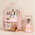 thumbnail image 1 of Makeup Organizer Countertop With Lid And Drawers Large Skin Care Cosmetic Display Case Holder for Vanity Desk Bathroom Storage Box,Pink With Brush Holder, 1 of 10