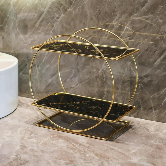 Makeup Organizer Countertop, Skincare Organizer with Gold Finish, Durable Metal Storage for Bathroom or Bedroom Vanity, Tall Spacious Design for Large Bottles