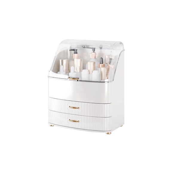 Makeup Organizer Countertop Vanity with Transparent Lid Drawers Waterproof Dustproof Cosmetic Skincare Bathroom Storage Gift for Women Teens Girls