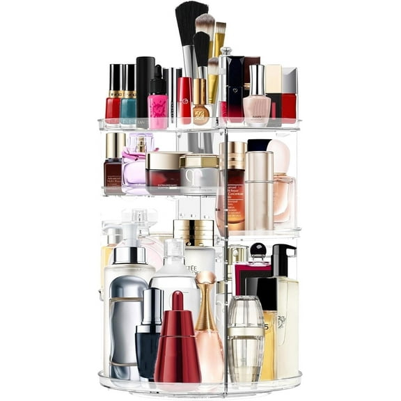 Rotating Makeup Organizer, Cosmetic Display Case with Brush Holder, DIY 8 Adjustable Layers Spinning Skincare Organizer