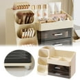 thumbnail image 1 of Cosmetic Makeup Organizer with Double Bottom Slide Design Storage Drawers Textured Countertop Organizer for Brush Perfume and More, 1 of 6
