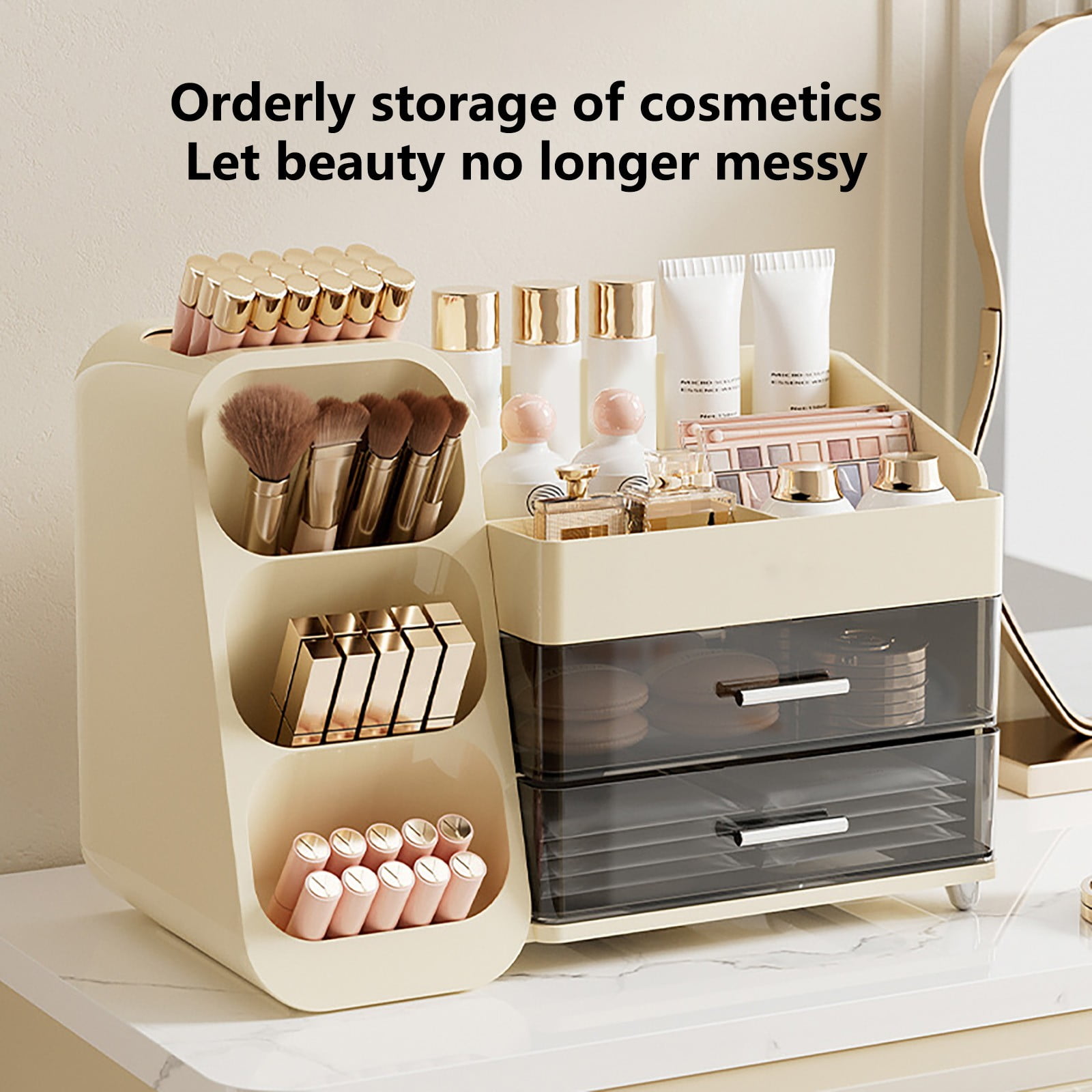 Makeup Organizer with Double Bottom Slide Design Storage Drawers More
