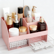 Egg-Shaped Makeup Organizer With Lid - Large Skincare & Cosmetic Storage Box With Handle, 3 Compartments For Vanity, Bathroom, Or Travel (Pink) 2 thumbnail image