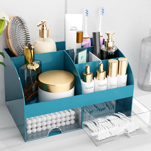 Makeup Organizer with Drawers, Cosmetic Storage for Dresser Vanity and Bathroom Countertop, Beauty Holder for Lipstick Brush, Skincare Organizer for Vanity, Cosmetic Display Case (White)