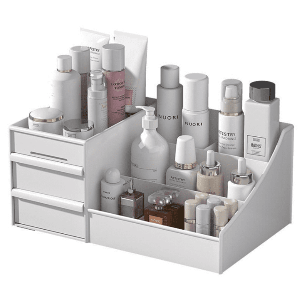 Makeup Organizer with Drawers ,GIXUSIL Countertop Organizer for Cosmetics, Vanity Holder for Brushes, Eyeshadow, Lotions, Lipstick and Nail Polish and Jewelry (White)