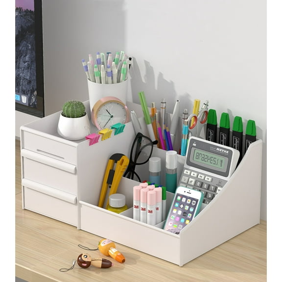 Makeup Organizer with Drawers -GIXUSIL Countertop Organizer for Cosmetics, Vanity Holder for Lipstick, Brushes, Lotions, Eyeshadow, Nail Polish and Jewelry ,Ideal for Dresser(White)