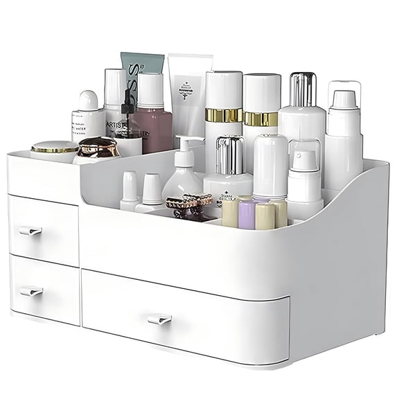 Makeup Organizer with Drawers, Large Capacity Countertop Organizer for Vanity,Bathroom and Bedroom Desk Cosmetics Organizer for Skin Care, Brushes, Eyeshadow, Lotions, Lipstick, Nail Polish, White