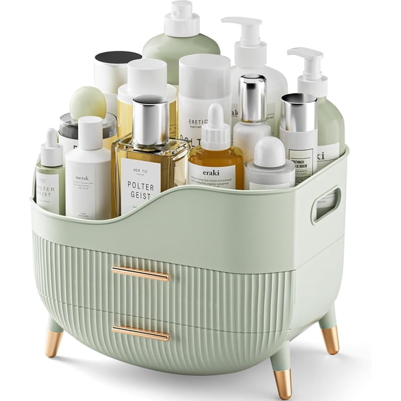 Makeup Organizer with Drawers,Skincare Organizer for Vanity,Storage Box with Handle,Large Cosmetic Display case for Dresser, Bathroom Countertop Sage Green