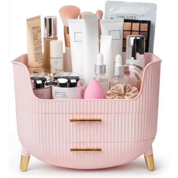 Makeup Organizer with Drawers, Skincare Storage Box for Vanity, Multiple Compartments, Portable Display Case with Handle, Large Make up Organizers for Dresser, Bathroom, Bedroom,