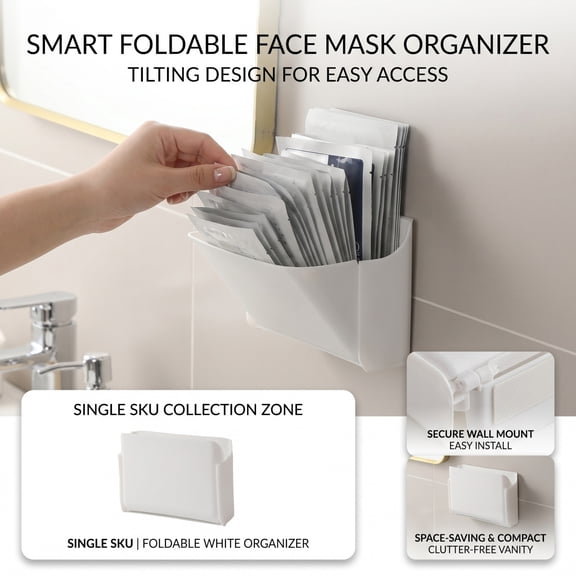 Makeup Organizer, Foldable Wall Mounted Storage, Facial Mask Display Holder for Vanity & Small Bathroom, Practical Daily Cosmetic Storage Gift, Plastic Storage, 7X5 In, 1 Pack