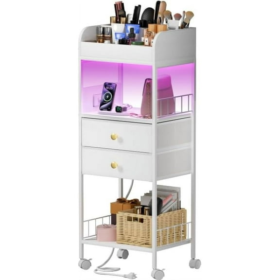 Makeup Organizer, Make Up Skincare Organizers and Storage, Makeup Cart with Drawers, Vanity Cosmetics Display Cases Holder for Skin Care Nail Perfume Hair, White