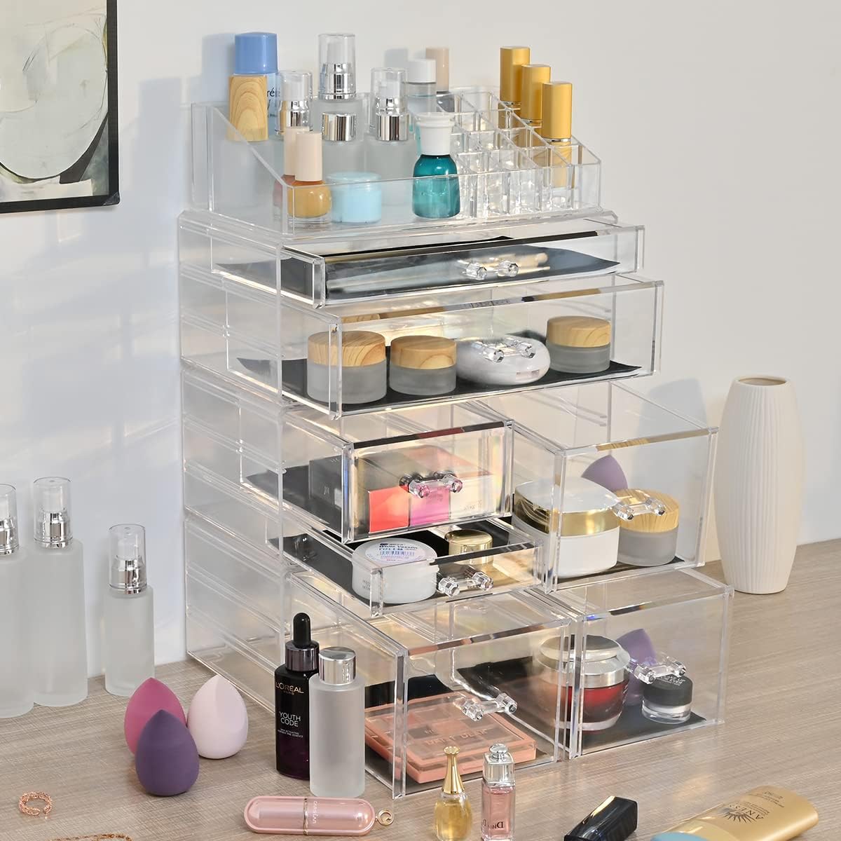 Makeup Organizer,Large Clear Acrylic Makeup drawers Cosmetic Makeup and
