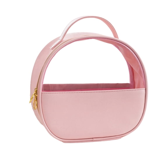 Makeup Organizer | Pink Makeup Organizer Semi-Circular Toiletry Organizer with Top Handle | Travel Organizer Great As Bridesmaid Gift