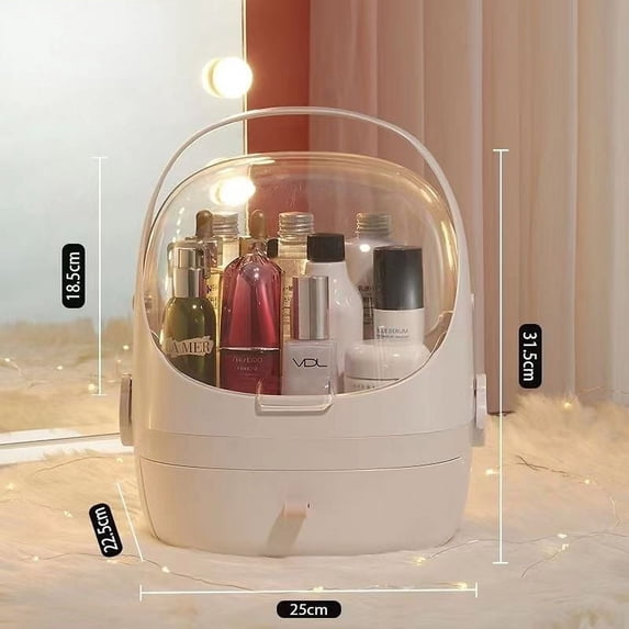 Makeup Organizer, Portable Makeup Storage Organizer Lid & Drawers, Waterproof Dustproof Large Cosmetics Storage Box, Clear Cosmetic Display Rack Case, Makeup Caddy Holder,White - 2 Layers