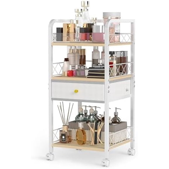 Makeup Organizer Rolling Cart with Drawer, Makeup Organizer on Wheels, Rolling Makeup Bathroom Storage Cart, Cosmetics Display for Nail Polish Makeup Brush