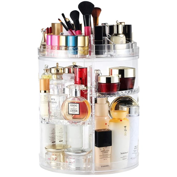 Makeup Organizer Rotating, 8-Layer Large Capacity Cosmetics Organizer, 360 Adjustable Skincare Spinning Stand, Clear Makeup Carousel for Vanity, Countertop -Plus Size