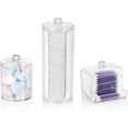 thumbnail image 1 of Makeup Organizer Set, Cotton Pad Dispenser Container, Acrylic Cotton Swab Storage Holder Box and Multi-Purpose Cylinder, Storage Box with Lid (Transparent), A Set of 3 Pieces, 1 of 1