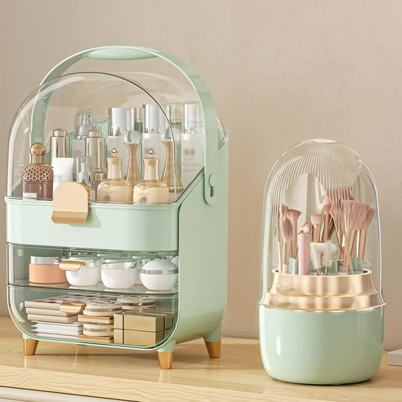 Makeup Organizer, Skincare Holder Bathroom Counter Organizer, Storage Box Cosmetic Display Cases, Teen Girl Gifts Trendy Stuff Make up Organizers for Vanity, Dresser, Countertop (Green)