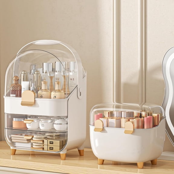 Makeup Organizer, Skincare Holder Bathroom Counter Organizer, Storage Box Cosmetic Display Cases, Teen Girl Gifts Trendy Stuff Make up Organizers for Vanity, Dresser, Countertop (Rose Gold)