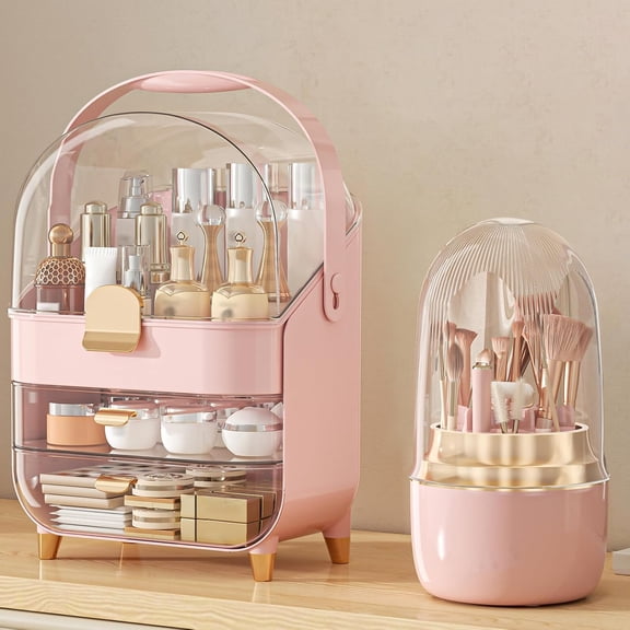Makeup Organizer, Skincare Holder Bathroom Counter Organizer, Storage Box Cosmetic Display Cases, Teen Girl Gifts Trendy Stuff Make up Organizers for Vanity, Dresser, Countertop (Rose Gold)
