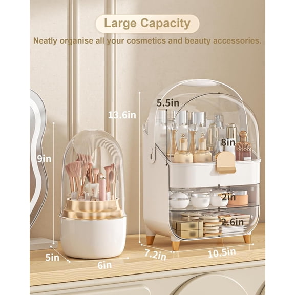 Makeup Organizer, Skincare Holder, Vanity Storage Box, Cosmetic Display Cases for Bathroom, Dresser, Countertop (Rose Gold)