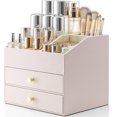 thumbnail image 1 of Makeup Organizer,Skincare Organizer for Vanity，PU Leather Make up Organizer with Drawers Cosmetic Display Case for Countertop,Perfume,Gifts Ideas for Women (Apricot White), 1 of 17