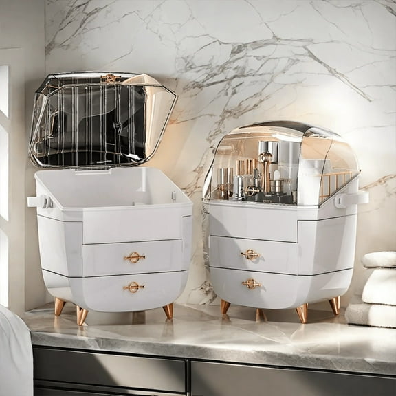 Makeup Organizer,Skincare Organizer With 2 Drawers And Transparent Cover,Cosmetic Display Case For Vanity Organizer And Bathroom Countertop Storage