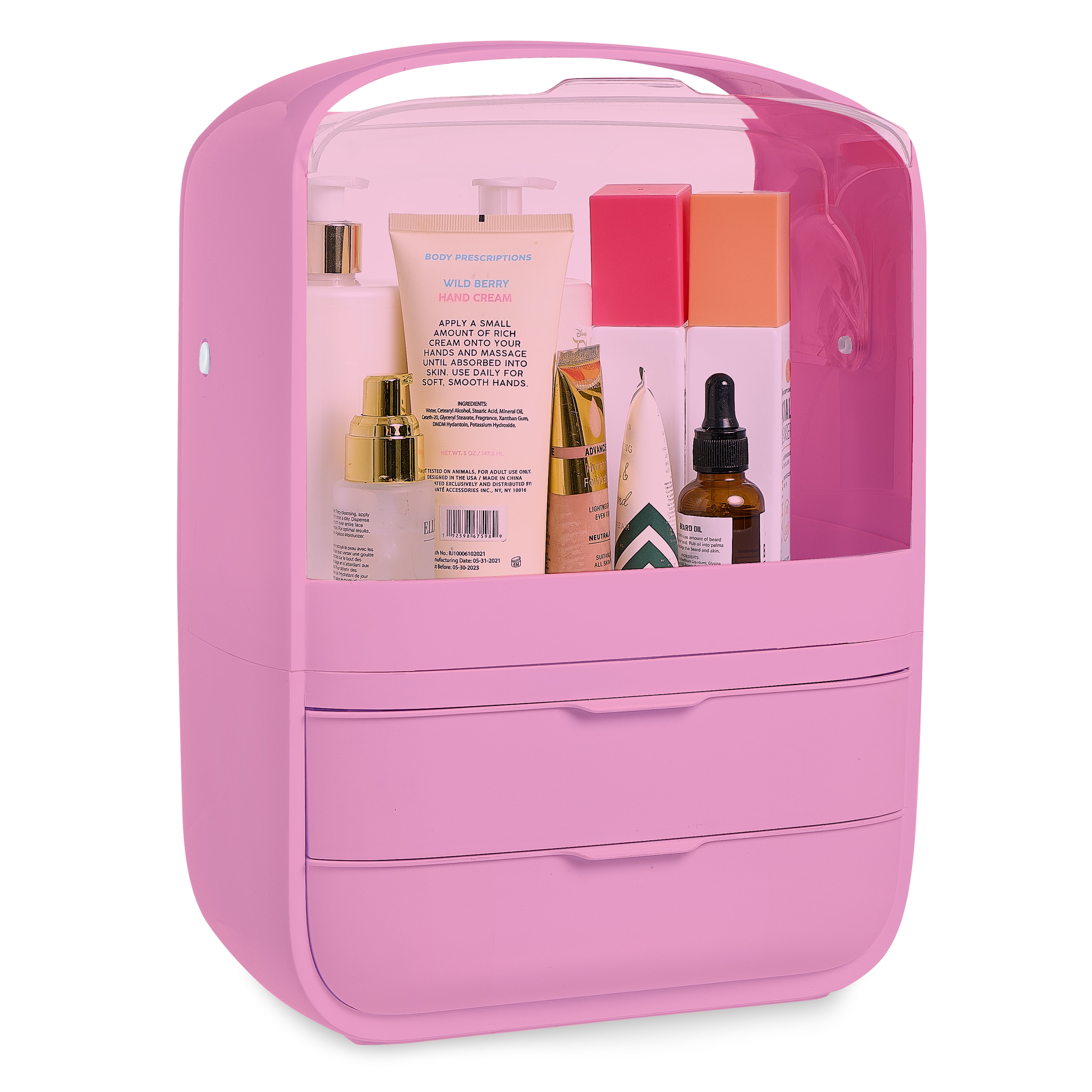 Egg-Shaped Makeup Organizer With Lid - Large Skincare & Cosmetic Storage Box With Handle, 3 Compartments For Vanity, Bathroom, Or Travel (Pink) 3 thumbnail image