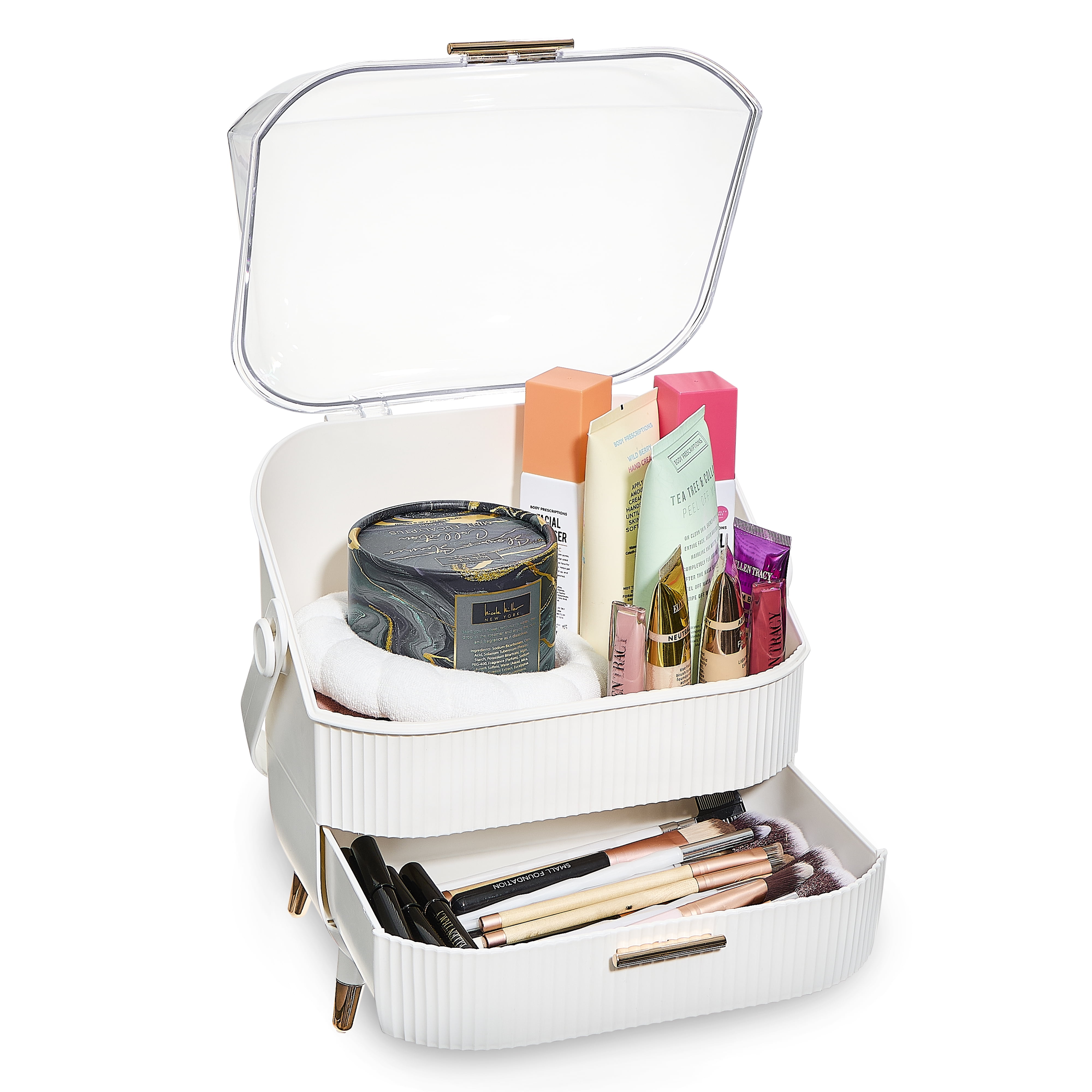 Makeup Organizer Skincare Organizers - Cosmetic Display Cases with Transparent Cover, SkinCare Organizers for Bathroom Countertop, Bedroom Vanity Desk, Lipstick Organizer, White