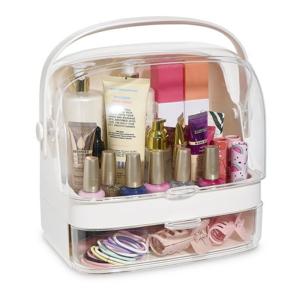 Makeup Organizer Skincare Organizers - Cosmetic Display Cases with Transparent Cover, SkinCare Organizers for Bathroom Countertop, Bedroom Vanity Desk, Lipstick Organizer, White