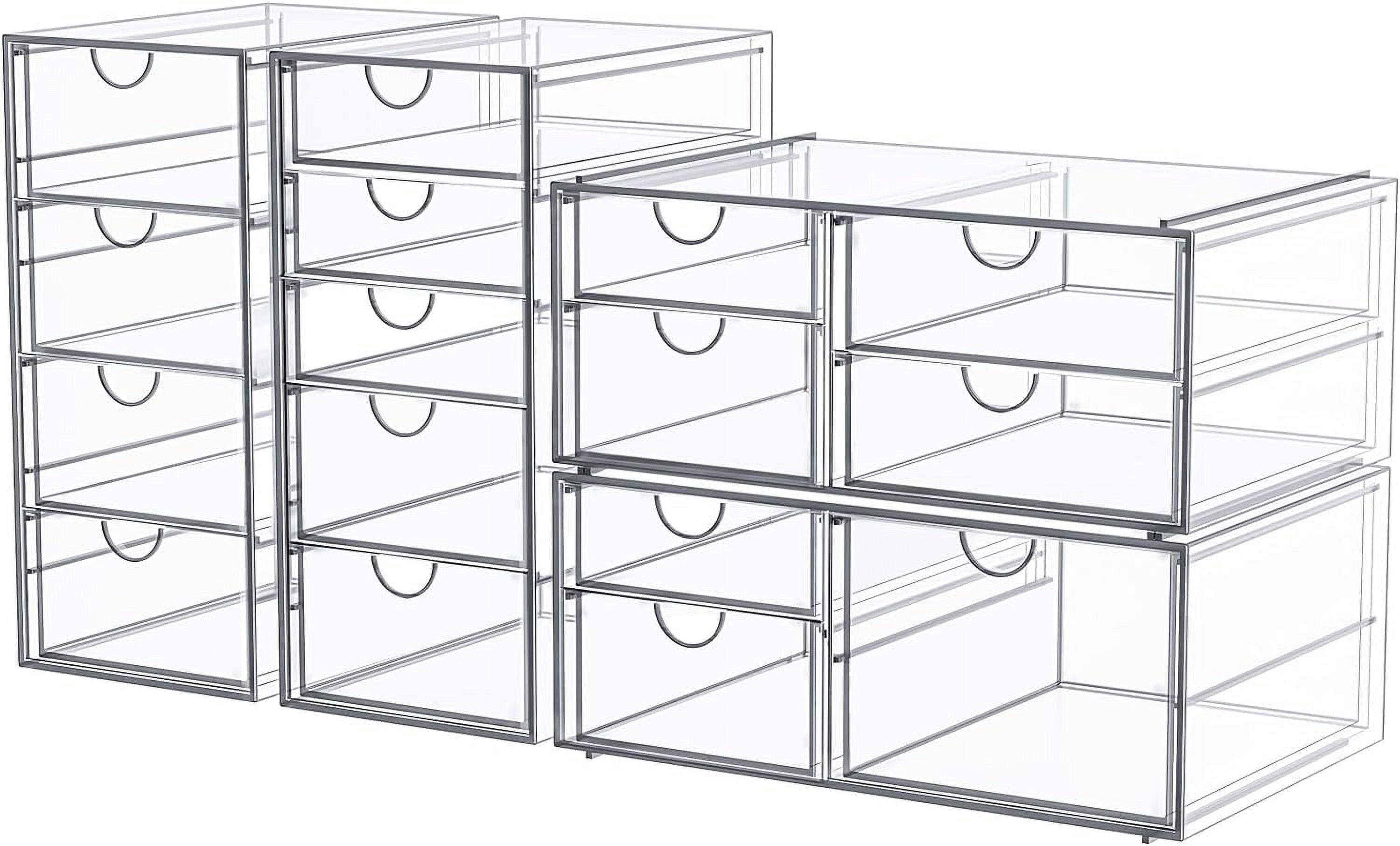 Makeup Organizer Storage With 16 Drawers, 4 Pcs Desktop Office Supplies, Desk Organizers, Clear Accessories, Dustproof Drawer and for Make Up, Jewelry, Pen, Stationary