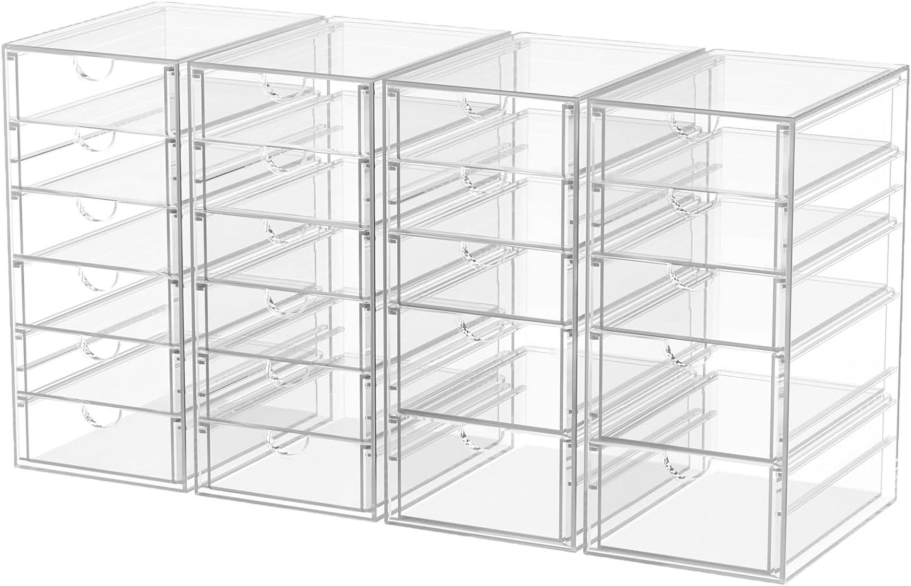 Makeup Organizer Storage with 16 Drawers, 4 Pcs Desktop Office Supplies, Desk Organizers, Clear Accessories, Dustproof Storage Drawer for Make Up, Jewelry, Pen, Stationery
