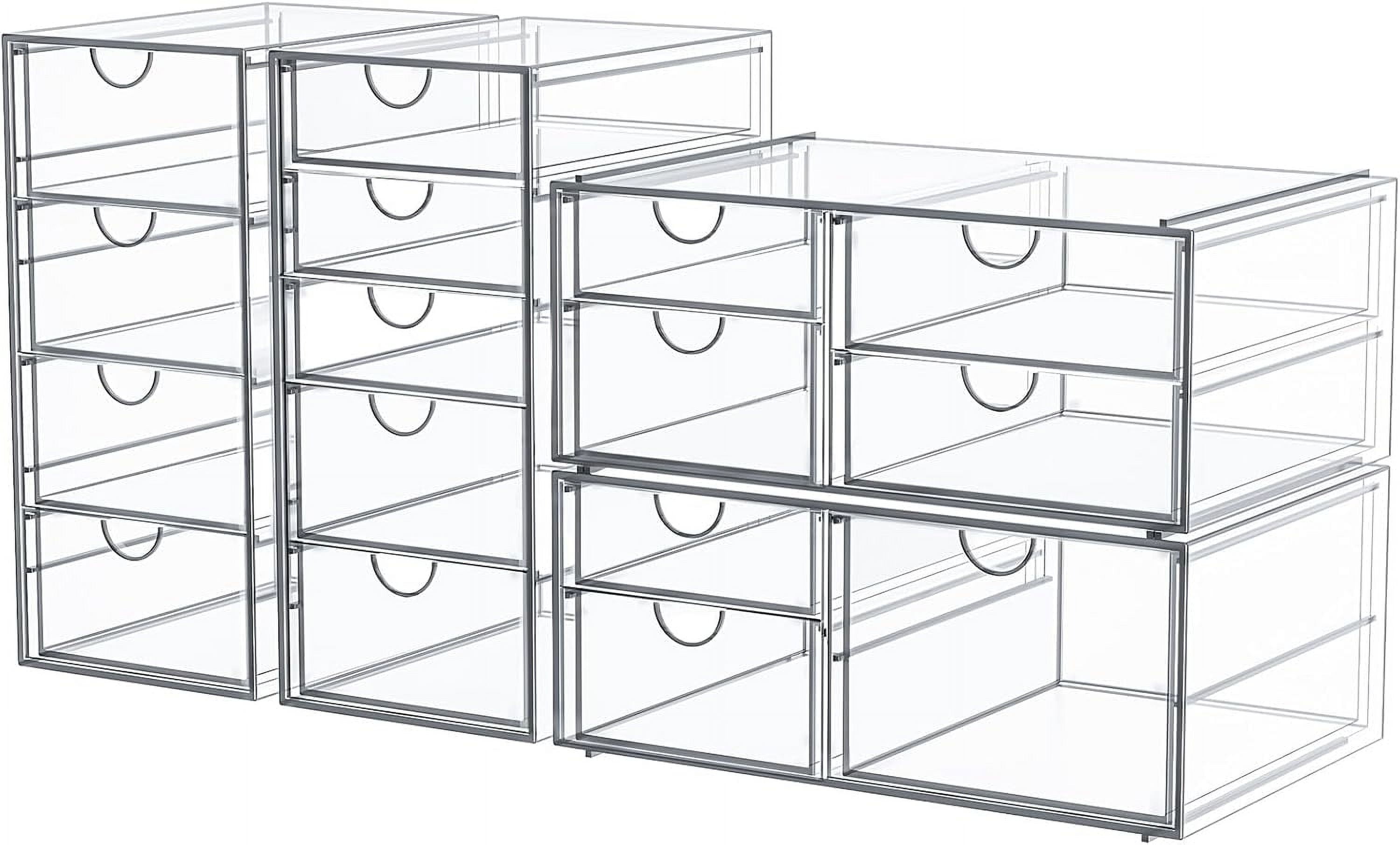Makeup Organizer Storage with 16 Drawers, Desktop Office Supplies, Desk Organizers, Clear Accessories, Dustproof Storage Drawer for Make Up, Jewelry, Pen, Stationary