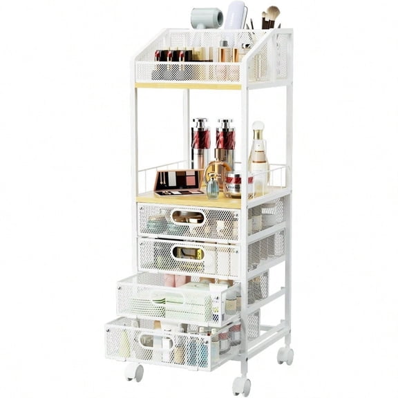Makeup Organizer Storage Cart - Floor Skincare Make Up Storage with 4 Drawers Rolling Makeup Cart Vanity Organizer Cosmetics Display Cases Holder for Skin Care Perfume Nail Polish
