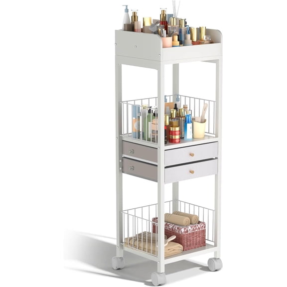 Makeup Organizer Storage Cart, Large Skincare Organizers, 2-Drawer Rolling Floor Skincare Organizer and Storage for Cosmetics/Perfume/Nail Polish, Skin Care Nail Polish Perfume Makeup brush Hair Tool