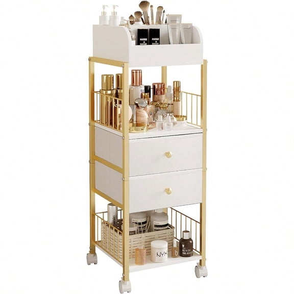 Makeup Organizer Storage Cart Large Skincare organizers Makeup Stand with Drawers Makeup Vanity Organizer Cosmetics Display Cases Holder for Skin Care Nail Polish Perfume Makeup Brush Gold
