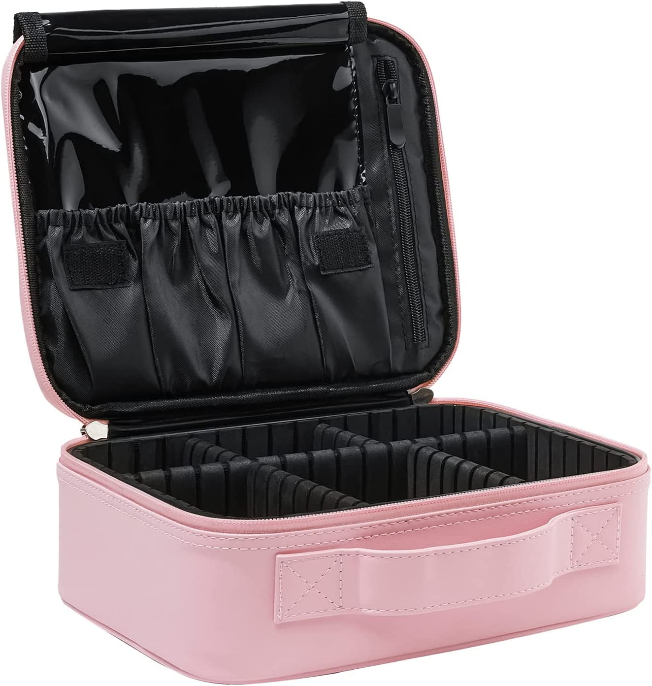 Pink Makeup Bag, Makeup Bags for Women, Makeup Bag with Mirror, Travel  Makeup Train Case, Makeup Organizer Bag, Adjustable Dividers & Support  Straps