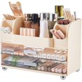 thumbnail image 1 of Makeup Organizer for Vanity with 2 Large Drawers, Cosmetic Display Case with Brush Holders, Easy to Storage for Bathroom Countertop Skincare, Desk Office Supplies, Cream White, 1 of 8