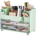 thumbnail image 1 of Makeup Organizer for Vanity with 2 Large Drawers, Cosmetic Display Case with Brush Holders, Easy to Storage for Bathroom Countertop Skincare, Desk Office Supplies, Green, 1 of 8