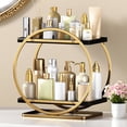 thumbnail image 1 of Makeup Organizer for Vanity, Black Gold Perfume Organizer for Dresser, 2-Tier Bathroom Countertop Organizers, Bathroom Counter Shelf Skincare Holder Perfume Tray Cosmetic Display, 1 of 9