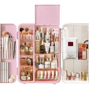 Makeup Organizer for Vanity, Large Capacity Skincare Organizers and Storage with Drawers, Dustproof Cosmetic Display Case for Bathroom Countertop, Trendy Teen Girl Gifts, Pink
