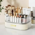 thumbnail image 1 of Makeup Organizer for Vanity with Stackable Drawers, 360 Rotating Makeup Brush Holder Large Cosmetic Display Case for Dresser, Bathroom Countertop Skincare Organizers and Storage, Elegant White, 1 of 17