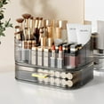 thumbnail image 1 of Makeup Organizer for Vanity with Stackable Drawers, 360 Rotating Makeup Brush Holder Large Cosmetic Display Case for Dresser, Bathroom Countertop Skincare Organizers and Storage, Crystal Black, 1 of 9