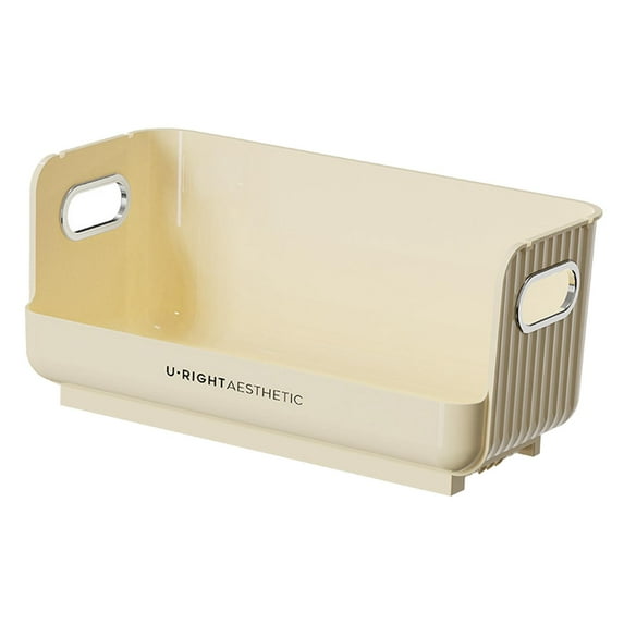 Makeup Organizer, Vanity Storage Bin, Multifunctional Cosmetic Display Case Desktop Holder Tray for Kitchen Dresser Closet Office Stationeries Creamy White