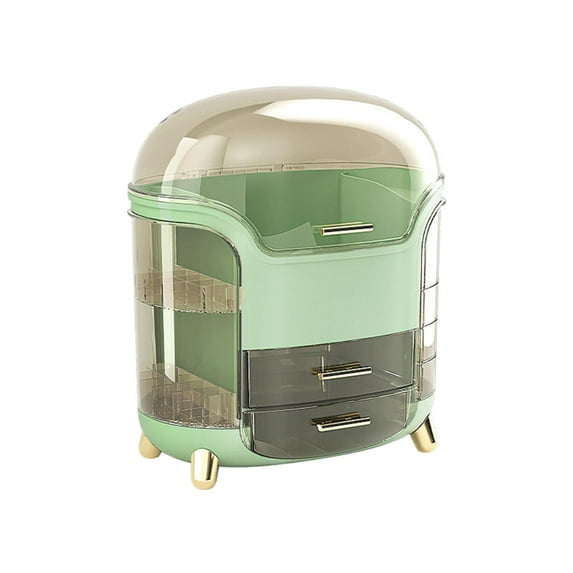 Makeup Organizer Waterproof Cosmetics Storage .8x13..9inch for Bedroom Sturdy Material with Lids Fully Open Transparent Stylish Light Green
